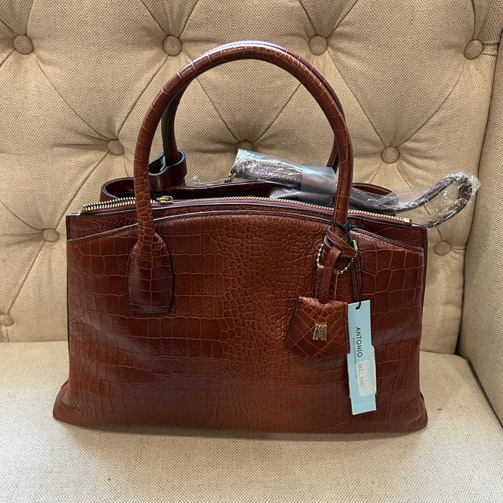 ANTONIO MELANI Brown Leather Satchel NWT